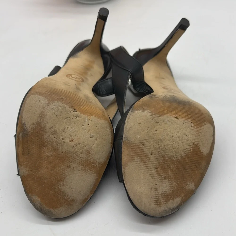 Michael Kors Black Leather Slingback Heels Size 8.5 BSN7977A